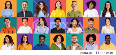 Mosaic of cheerful mature and millennial different people in casual has video call, enjoy lifestyle Mosaic of cheerful mature and millennial different people in casual has video call, enjoy lifestyle 112725646