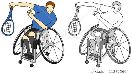 車椅子テニス（男性選手）のイラストセット 112725664