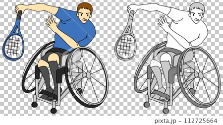 車椅子テニス（男性選手）のイラストセット 112725664