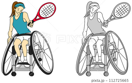 車椅子テニス（女性選手）のイラストセット 112725665