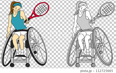 車椅子テニス（女性選手）のイラストセット 112725665