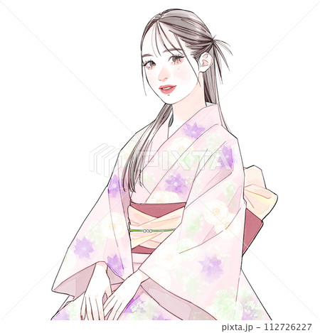 桃色の浴衣を着た女性 112726227