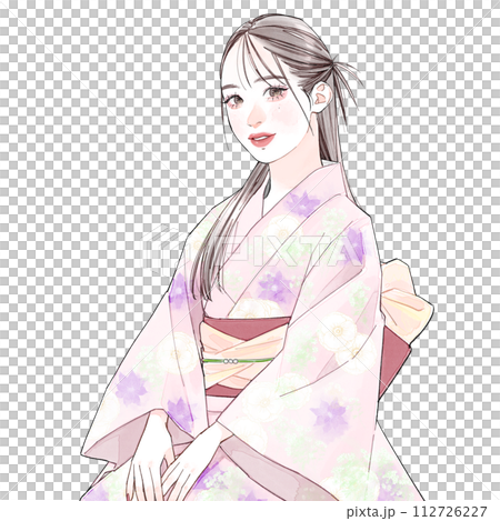 桃色の浴衣を着た女性 112726227