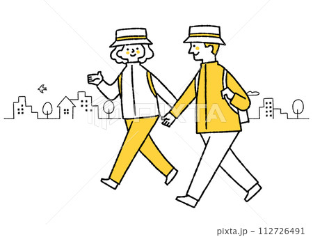 帽子をかぶって出かける男性と女性 112726491