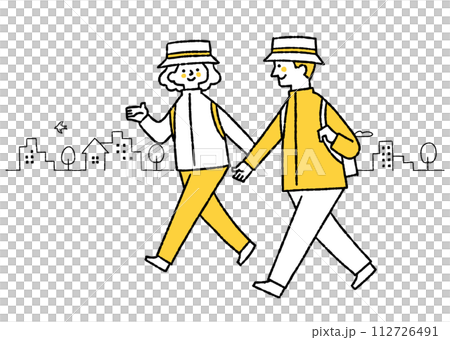 帽子をかぶって出かける男性と女性 112726491