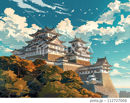 日本の城　天守閣　城郭　イラスト 112727008