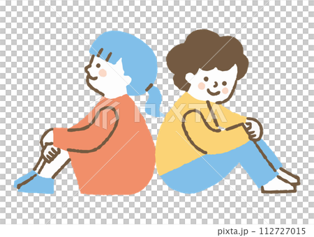 Boy and girl sitting back to back_color 112727015