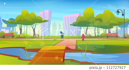 Green city park landscape scene vector background Green city park landscape scene vector background 112727927