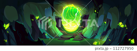 Dark cave with magic portal on dangerous swamp 112727950