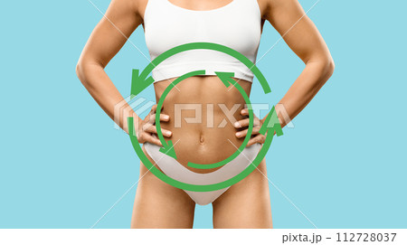 Body Slimming, Weight Loss Concept. Cropped of woman in underwear Body Slimming, Weight Loss Concept. Cropped of woman in underwear 112728037