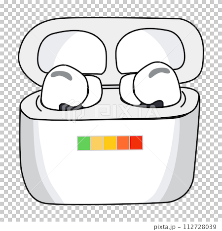 white wireless headphones, earbuds in the charging case. Bluetooth headphones in a flat design. 112728039