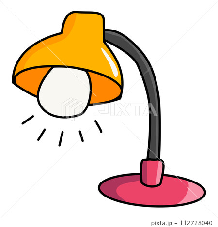 Table lamp illustration. Office or studying lamp clip art. School supllies clip art. Education and learning concept. Back to school. Desk lamp, Flat cartoon style. 112728040