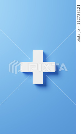 青い背景に白い十字。俯瞰。3D（縦長） 112728121