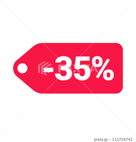 red 35 percent discount label on white background red 35 percent discount label on white background 112728742
