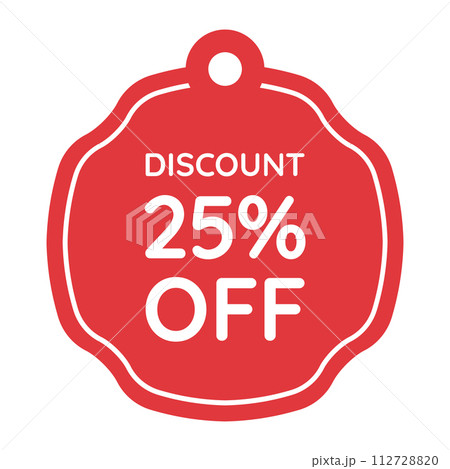 red 25 percent discount label on white background red 25 percent discount label on white background 112728820