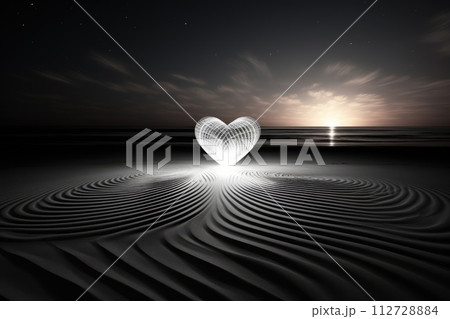 Valentines day on sunny beach. a colorful glass heart beach. Generative AI 112728884