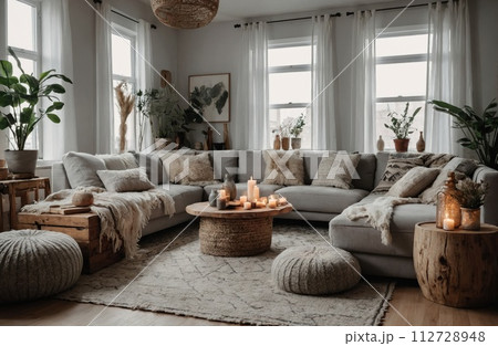 Modern interior of living room in cozy apartment 112728948