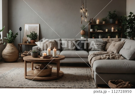 Modern interior of living room in cozy apartment 112728950