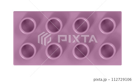 Mauve Lego Block Isolated on a White Background. Close Up View of a Plastic Children Game Brick for Constructors, Top View. High Quality 3D Rendering with a Work Path. 8K Ultra HD, 7680x4320, 300 dpi 112729106