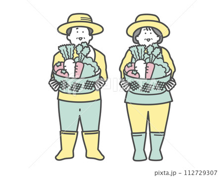 野菜を収穫した高齢夫婦 農家 イラスト 野菜を収穫した高齢夫婦 農家 イラスト 112729307