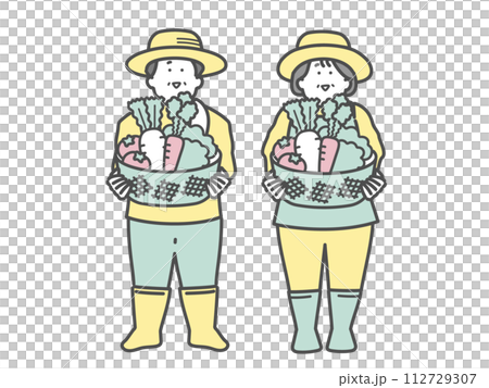 野菜を収穫した高齢夫婦 農家 イラスト 野菜を収穫した高齢夫婦 農家 イラスト 112729307