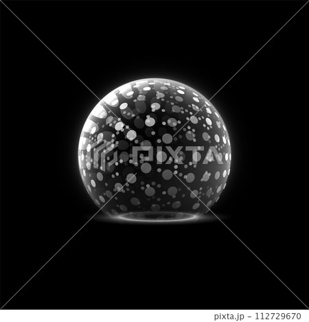 Vector round shield on a black background: abstract energy bubble Vector round shield on a black background: abstract energy bubble 112729670
