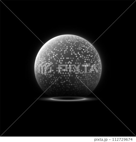A transparent energy dome and futuristic force fields on a dark background 112729674