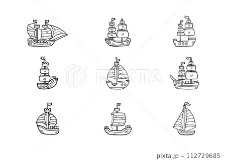 Hand Drawn Sailboat or fishing boat in flat style 112729685