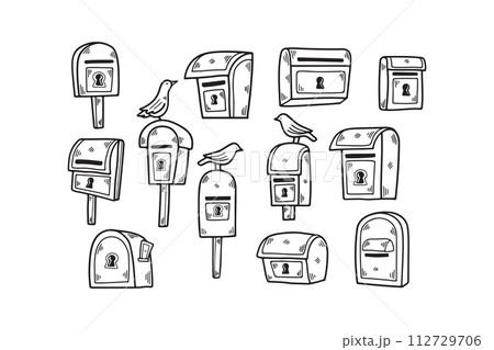 Hand Drawn vintage postal box in flat style Hand Drawn vintage postal box in flat style 112729706