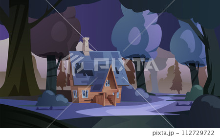 Twilight forest wooden house vector illustration Twilight forest wooden house vector illustration 112729722