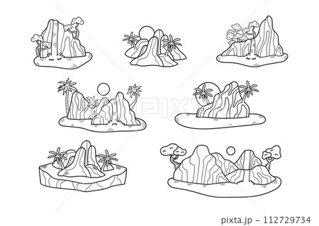 Hand Drawn island and waterfall in flat style Hand Drawn island and waterfall in flat style 112729734