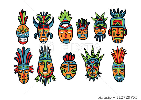 Hand Drawn tribal mask in flat style 112729753