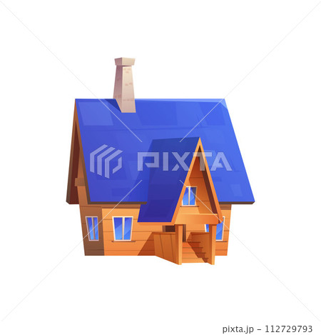 Cozy wooden house with blue roof vector illustration 112729793