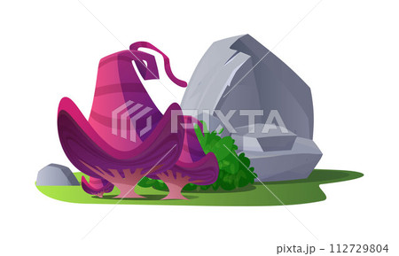 Huge magic mushrooms growing near stones flat style, vector illustration 112729804