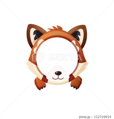 Avatar frame red panda cartoon vector, achievement round empty frame, animal mask for ui game interface, award border 112729914