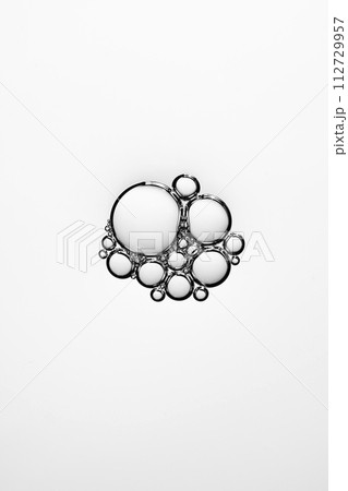 A close-up photo of water droplets that can be used in science, medicine, ingredients, and beauty designs. 112729957