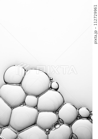 A close-up photo of water droplets that can be used in science, medicine, ingredients, and beauty designs. 112729961