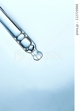 A close-up photo of water droplets that can be used in science, medicine, ingredients, and beauty designs. 112729966