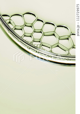 A close-up photo of water droplets that can be used in science, medicine, ingredients, and beauty designs. 112729975