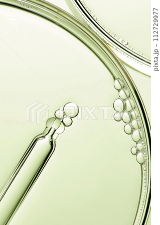 A close-up photo of water droplets that can be used in science, medicine, ingredients, and beauty designs. 112729977