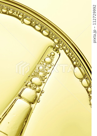 A close-up photo of water droplets that can be used in science, medicine, ingredients, and beauty designs. 112729992