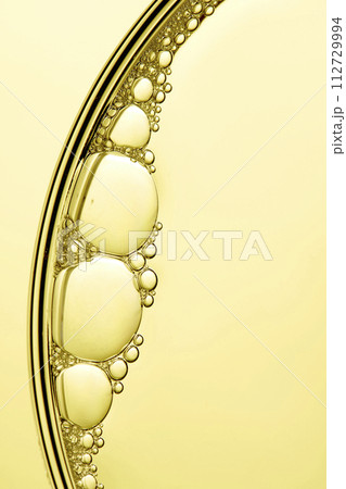 A close-up photo of water droplets that can be used in science, medicine, ingredients, and beauty designs. 112729994