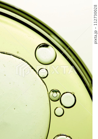 A close-up photo of water droplets that can be used in science, medicine, ingredients, and beauty designs. 112730028