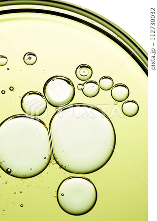 A close-up photo of water droplets that can be used in science, medicine, ingredients, and beauty designs. 112730032