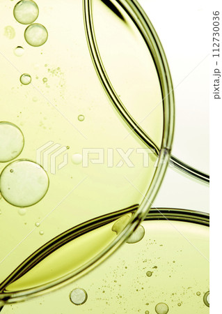 A close-up photo of water droplets that can be used in science, medicine, ingredients, and beauty designs. 112730036
