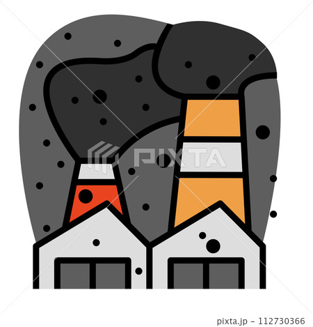 Factory cause particle pollution flat color Factory cause particle pollution flat color 112730366