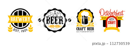 Craft Beer Brewery Label Design and Emblem Vector Set 112730539