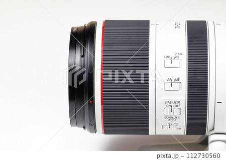Close up Hight performance Professional camera zoom lens isolated on white background. 112730560