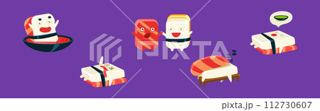 Kawaii Sashimi Mascot with Different Emotion Vector Set 112730607