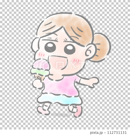ソフトクリームを食べる子供 水彩タッチ ソフトクリームを食べる子供 水彩タッチ 112731131